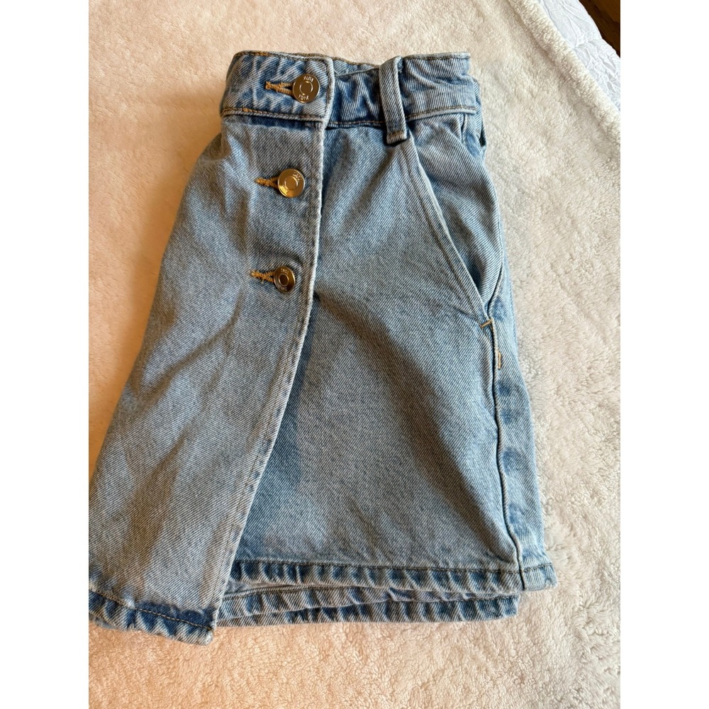 Zara Light Wash Denim Button Front Wrap Skort Womens XS Blue Asymmetrical Mini